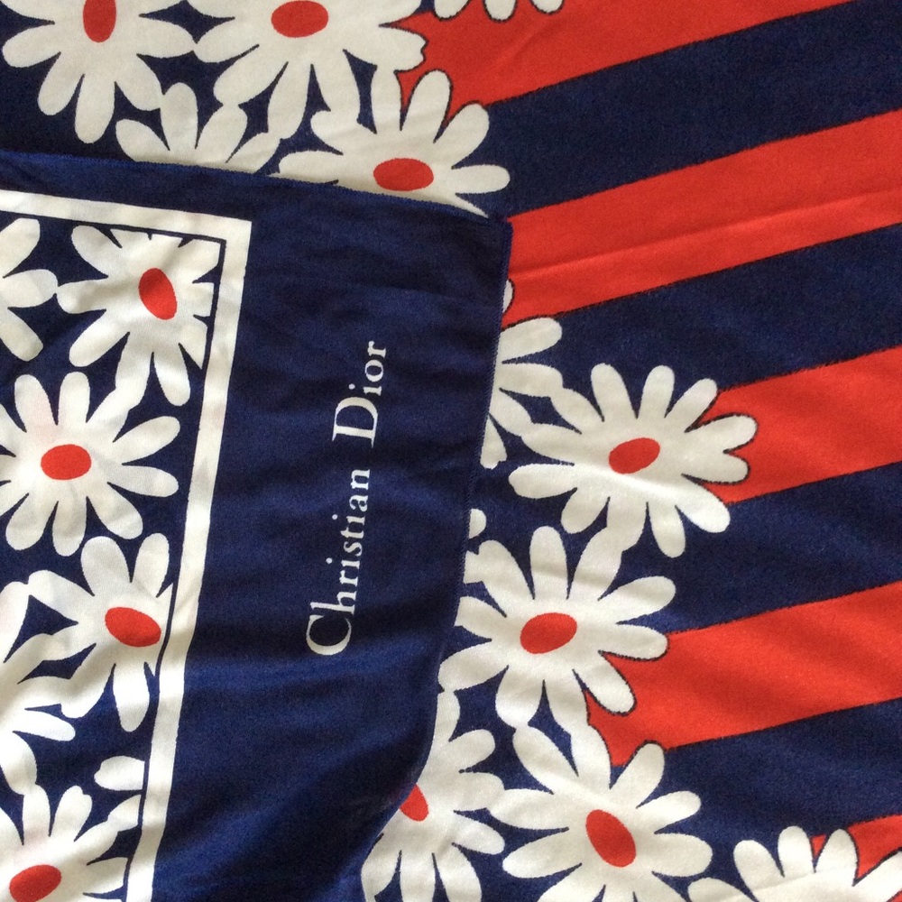 Vintage Christian Dior scarf, red white blue huge!
